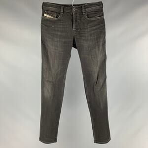 DIESEL Size 26 Grey Charcoal Distressed Cotton Elastane Button Fly Jeans